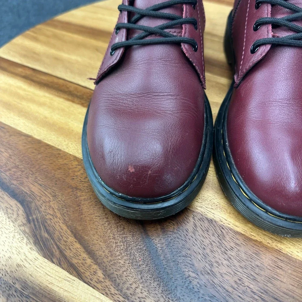 Dr Martens 1460 J Womens Burgundy Leather Lace Up Side Zip Combat Boots Size 5L